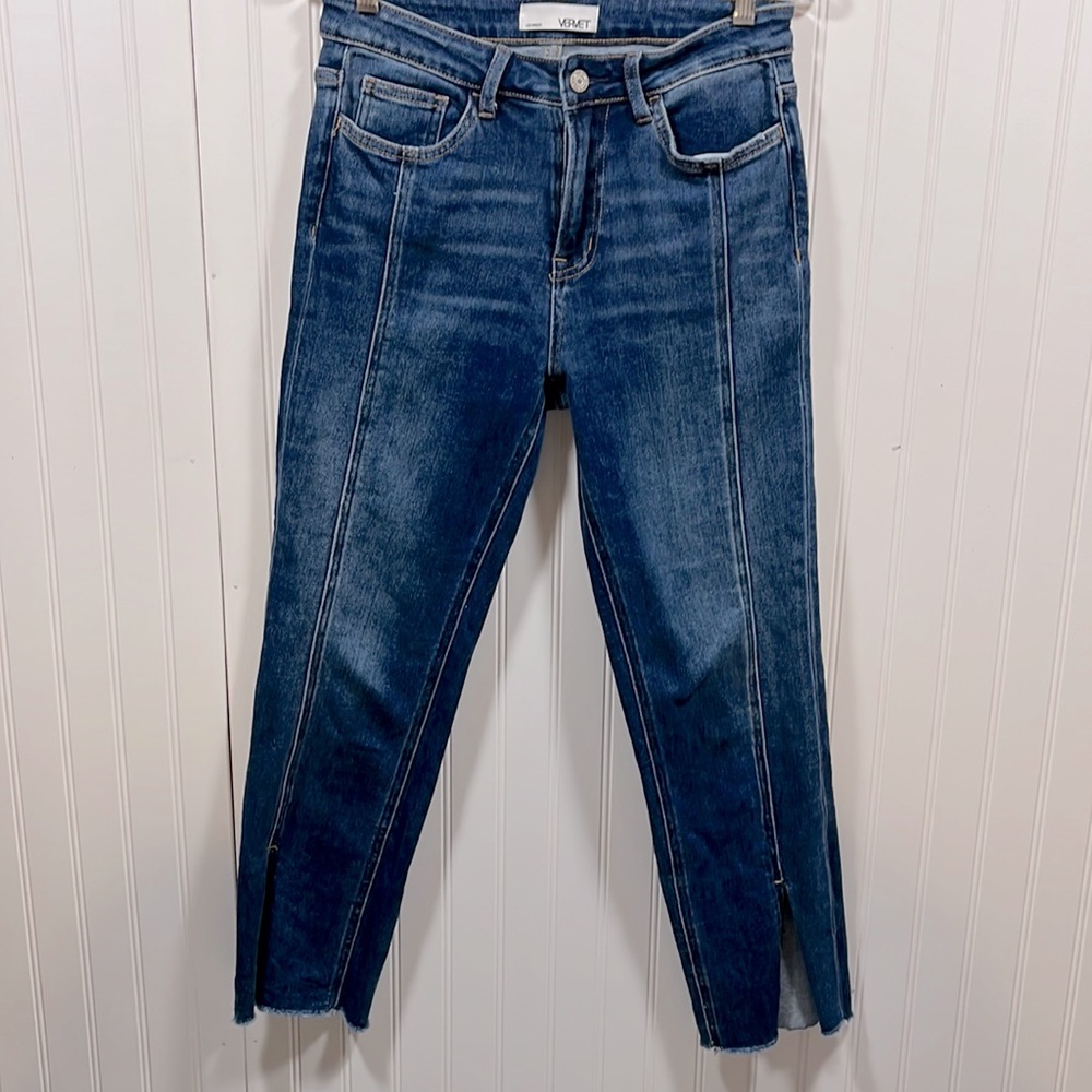 Vervet high waisted slit straight leg jean